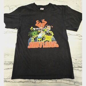 Six Flags 2008 Looney Tunes Roller Coaster Black T-Shirt Size‎ XS